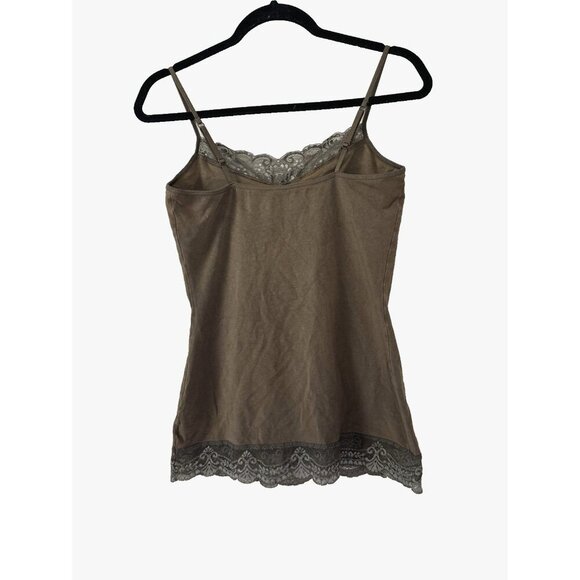 Y2K Express Lace Trim M Cami Tank Top Brown Retro 90s Vintage Vibes Grunge Layer - Picture 2 of 14